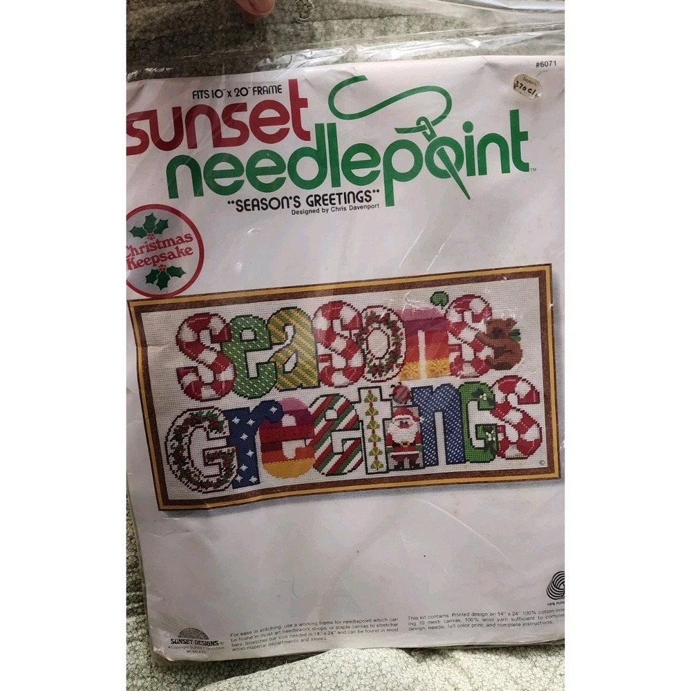 Vintage Sunset Season Greetings Holiday Needlepoint Kit Canvas Rare Sealed Grann